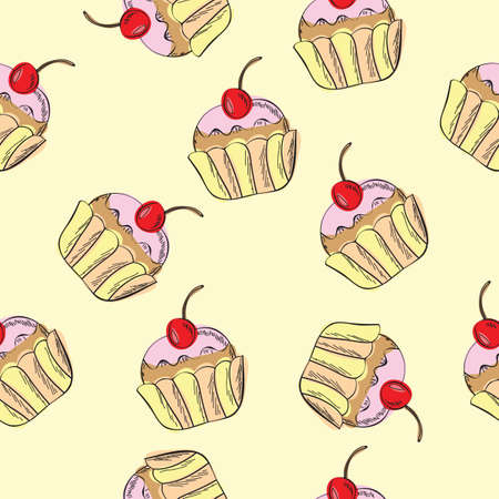 seamless vector pattern with cupcakes - cute backgroundのイラスト素材