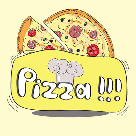 Pizza design banner - funny hand-drawn のイラスト素材