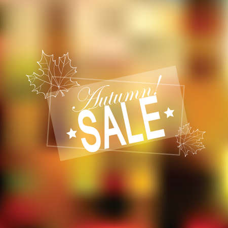 Retro Autumn Sale typography -Fall Label in blurred landscape backgroundのイラスト素材