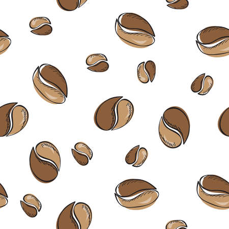 hand-drawn coffee beans seamless pattern - vector illustrationのイラスト素材