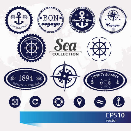 Set of vintage retro nautical  badges, labels and icons - vectorのイラスト素材