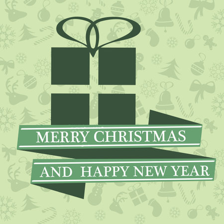 Christmas card with Xmas decorations - green vector illustrationのイラスト素材