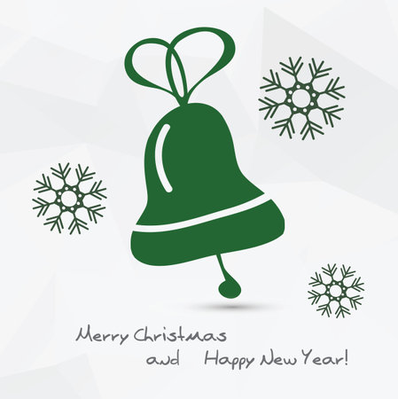 Christmas card - vector illustration - green bell and snowflakesのイラスト素材