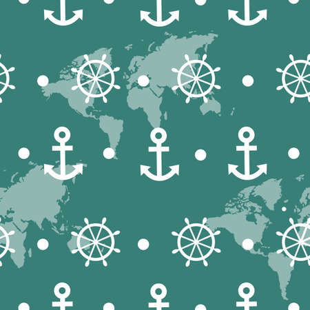 Seamless pattern of blue sea anchors and wheels - vectorのイラスト素材