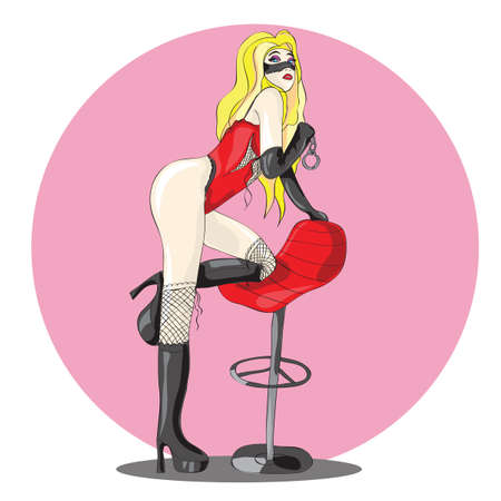 Sexy Blonde  Girl in red - bdsm vector illustrationのイラスト素材