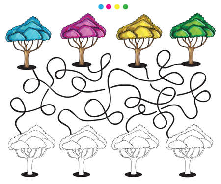 Visual puzzle and coloring page with treesのイラスト素材