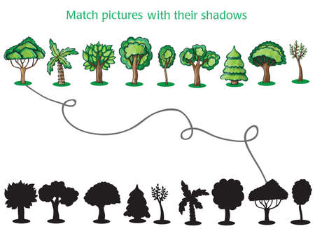 Trees and Silhoutte of trees on a white background - game for childrenのイラスト素材