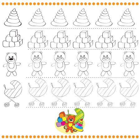 Connect the dots number of images - exercise for kids - toysのイラスト素材