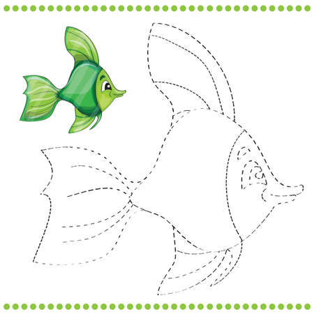 Connect the dots and coloring page with funny fishのイラスト素材