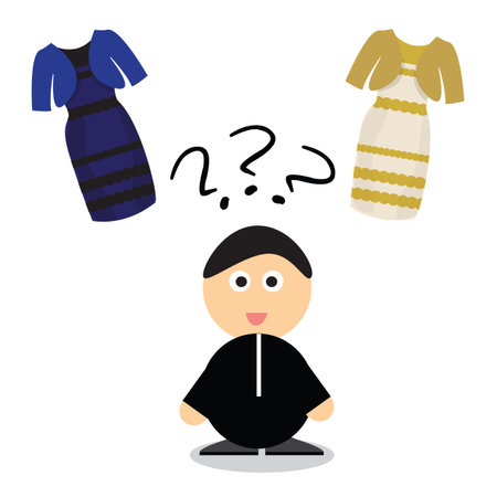Man to solve the puzzle of colored dress white and gold or black and blueのイラスト素材
