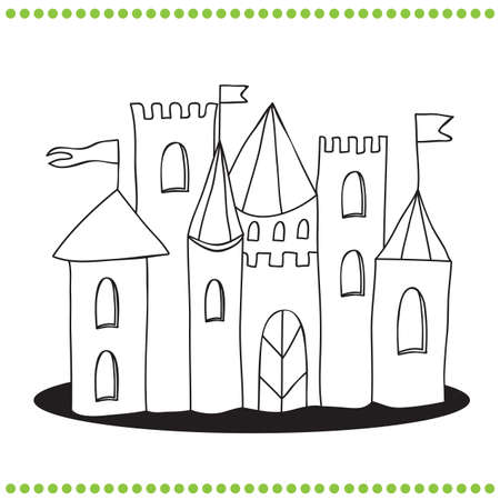 Coloring book - Line Art Illustration of a Castleのイラスト素材