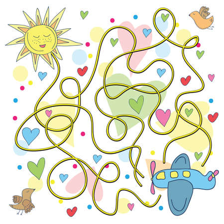 Maze with airplane vector illustration in doodle styleのイラスト素材