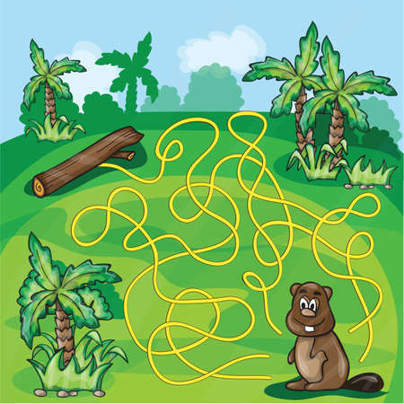 Labyrinth maze for kids - help the beaver find a way - game vector illustrationのイラスト素材