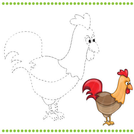 Connect the dots and coloring page of funny farm cockのイラスト素材