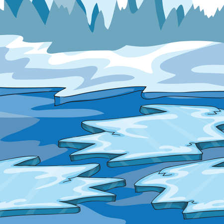 Iceland - Cartoon Vector Illustration - ice floes in the oceanのイラスト素材