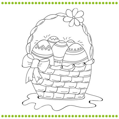 Outlined Easter basket of eggs - coloring bookのイラスト素材