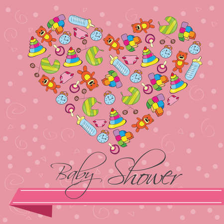 Heart Shape Baby Shower Invitation Card in Vectorのイラスト素材