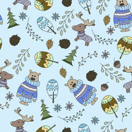 Seamless pattern with a doodle forest - vectorのイラスト素材