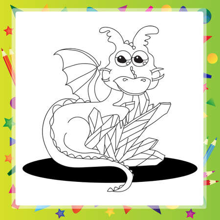 Vector illustration of Cartoon dragon - Coloring bookのイラスト素材