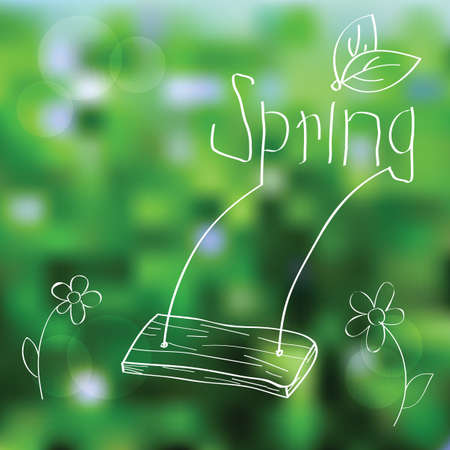 illustration - blurred grass and glow background and swing sketchのイラスト素材