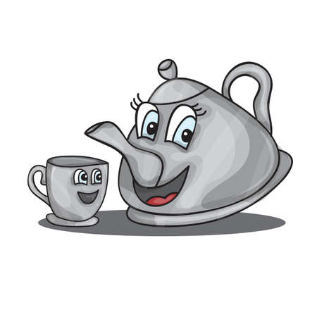 cartoon kettle with eyes and a cup - vectorのイラスト素材
