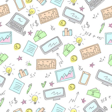 Financial and Business symbols Doodles Vector Seamless patternのイラスト素材