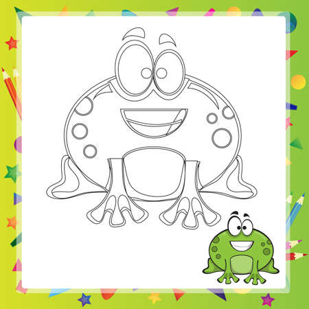 illustration of Cartoon frog - Coloring book - vectorのイラスト素材