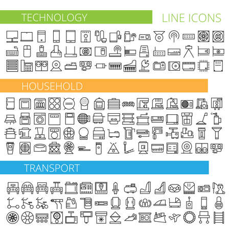 Vector illustration of thin line icons for technology household transportのイラスト素材