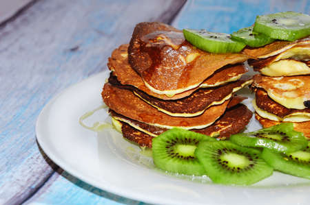 Delicious pancakes with kiwiの写真素材