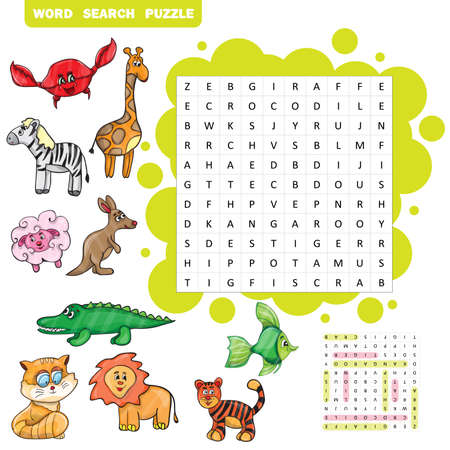 Vector education game for children about animals -Word search puzzleのイラスト素材