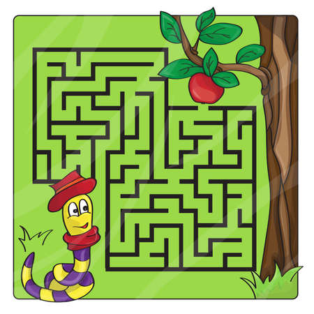 Labyrinth, maze for kids. Entry and exit - Help the worm to crawl to appleのイラスト素材