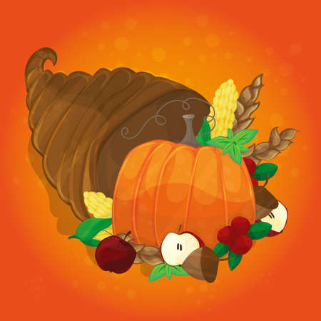 thanksgiving card with decorative pumpkin. colorful designのイラスト素材