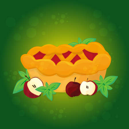 Apple pie and Apples, vector cartoon illustrationのイラスト素材