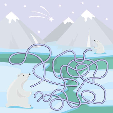 Maze game for children with polar bearsのイラスト素材