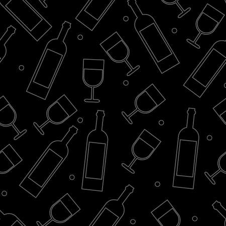 Seamless pattern with wine bottle and glasses. Holidays background. Vector illustration.のイラスト素材