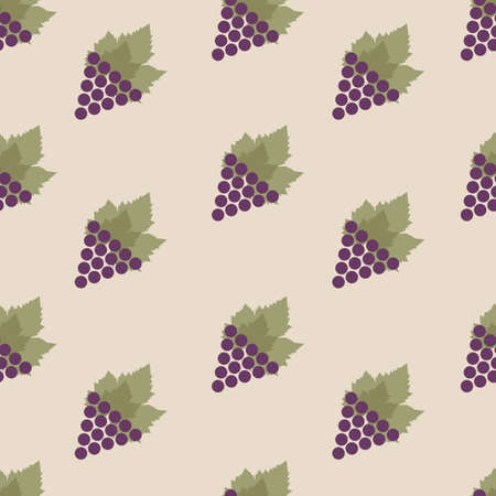 Pattern with grapes and leaves on grey background.のイラスト素材