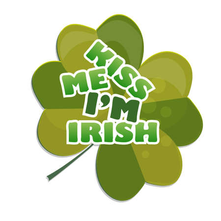 Kiss me Im Irish t-shirt or poster design with clover. For celebration of Saint Patricks Dayのイラスト素材