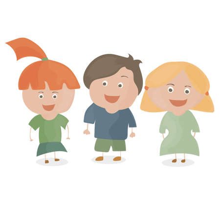 Boy and two girls. Funny cartoon and vector teen charactersのイラスト素材