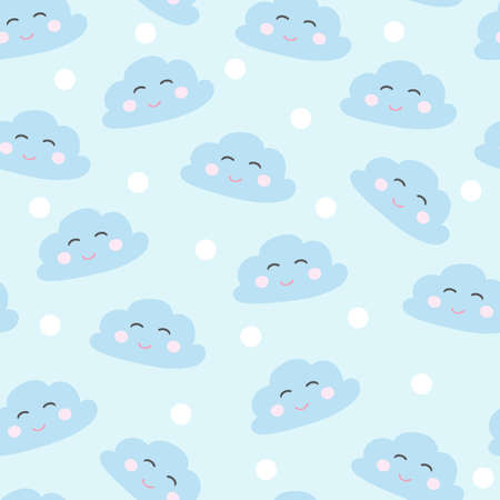 Seamless smiling sleeping clouds blue vector illustration.のイラスト素材