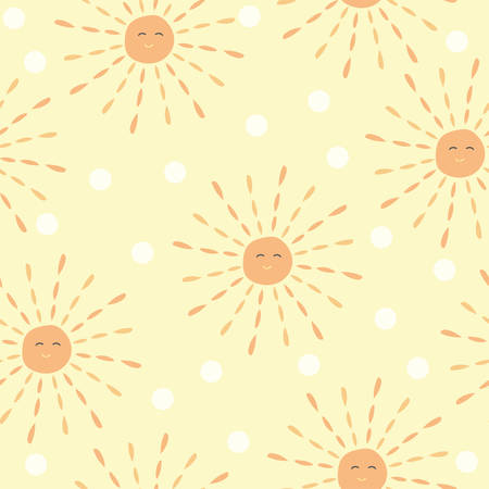 Cartoon sun seamless pattern in hand drawn doodle illustration.のイラスト素材