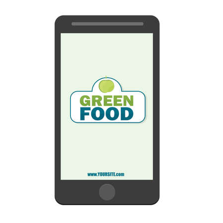 Healthy Food - green food Logo Template on a smartphone for online advertising conceptのイラスト素材