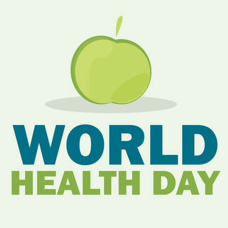 World health day card. Vector illustration with green apple and text on light coloured backgroundのイラスト素材