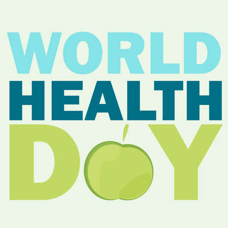 World health day card. Vector illustration with green apple and text on light coloured backgroundのイラスト素材