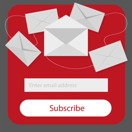 Subscribe to newsletter form with button in red, grey and white colorsのイラスト素材