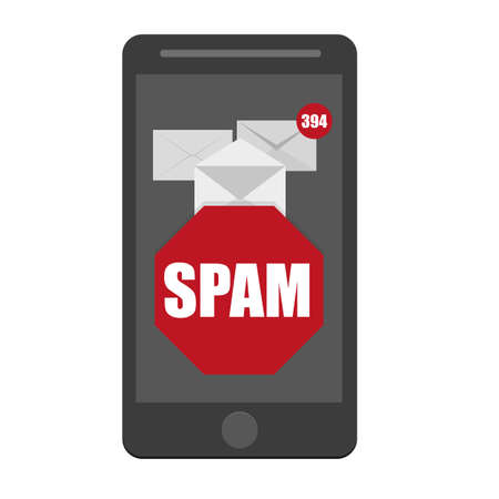 Vector illustration of spam envelope icon with counter and red sign on blackのイラスト素材