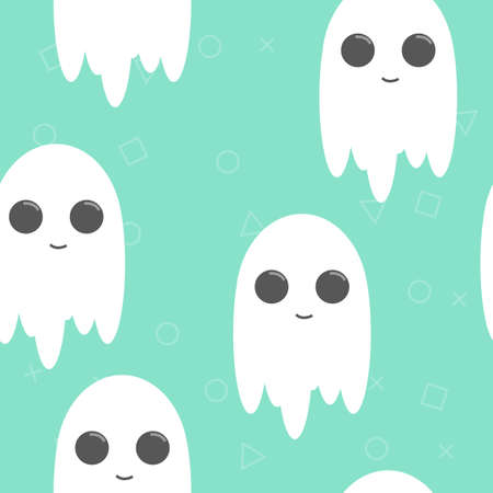 Halloween background. Seamless pattern of cute cartoon ghosts with smiled faceのイラスト素材