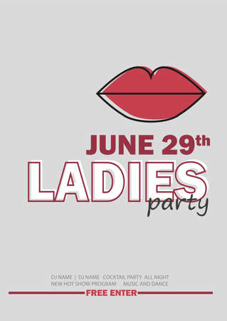 Template for Ladies night party with line sign - vector illustration in grey and red colorのイラスト素材