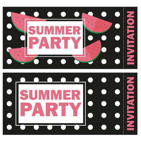 Vector funny summer unusual background invitation with watermelon - summer party isolated on black backgroundのイラスト素材