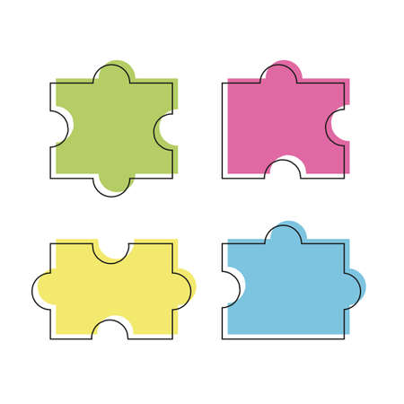 Four puzzle colored pieces vector illustration, isolated on white backgroundのイラスト素材