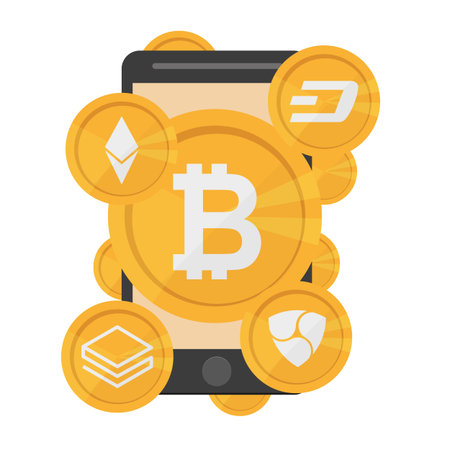 Cryptocurrency on white background, digital currency, futuristic digital moneyのイラスト素材